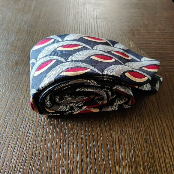 Silk Mens Tie by Countess Mara in geometric pattern in Blue, Red, Grey, Cream - Picture 3 of 7